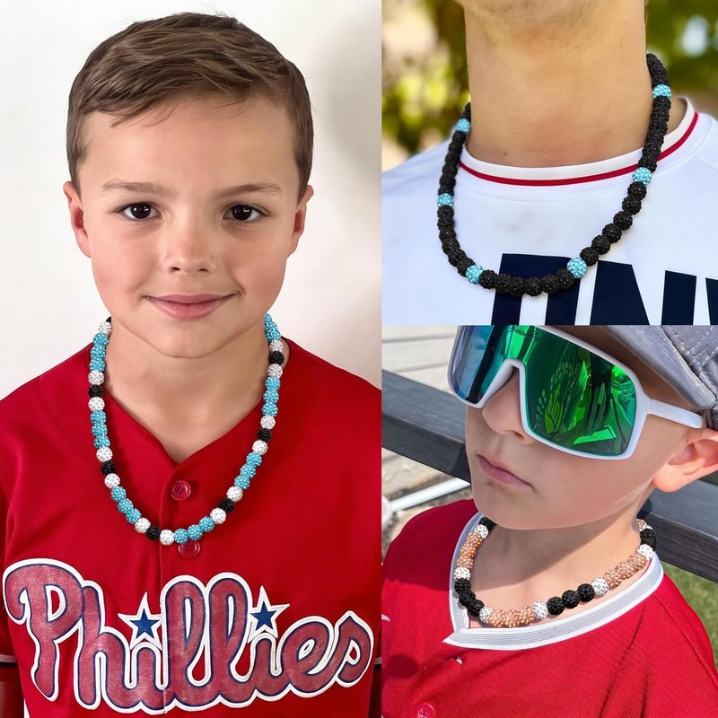 Krfy Baseball Necklaces for Boys, Bling Rhinestone Beaded Necklaces for Women Men, Diamond Baseball Drip Necklace Ice Bead Necklaces Inspired Sports Jewelry, 17.7 Inches, Age：Over 8 Years Old - Image 3
